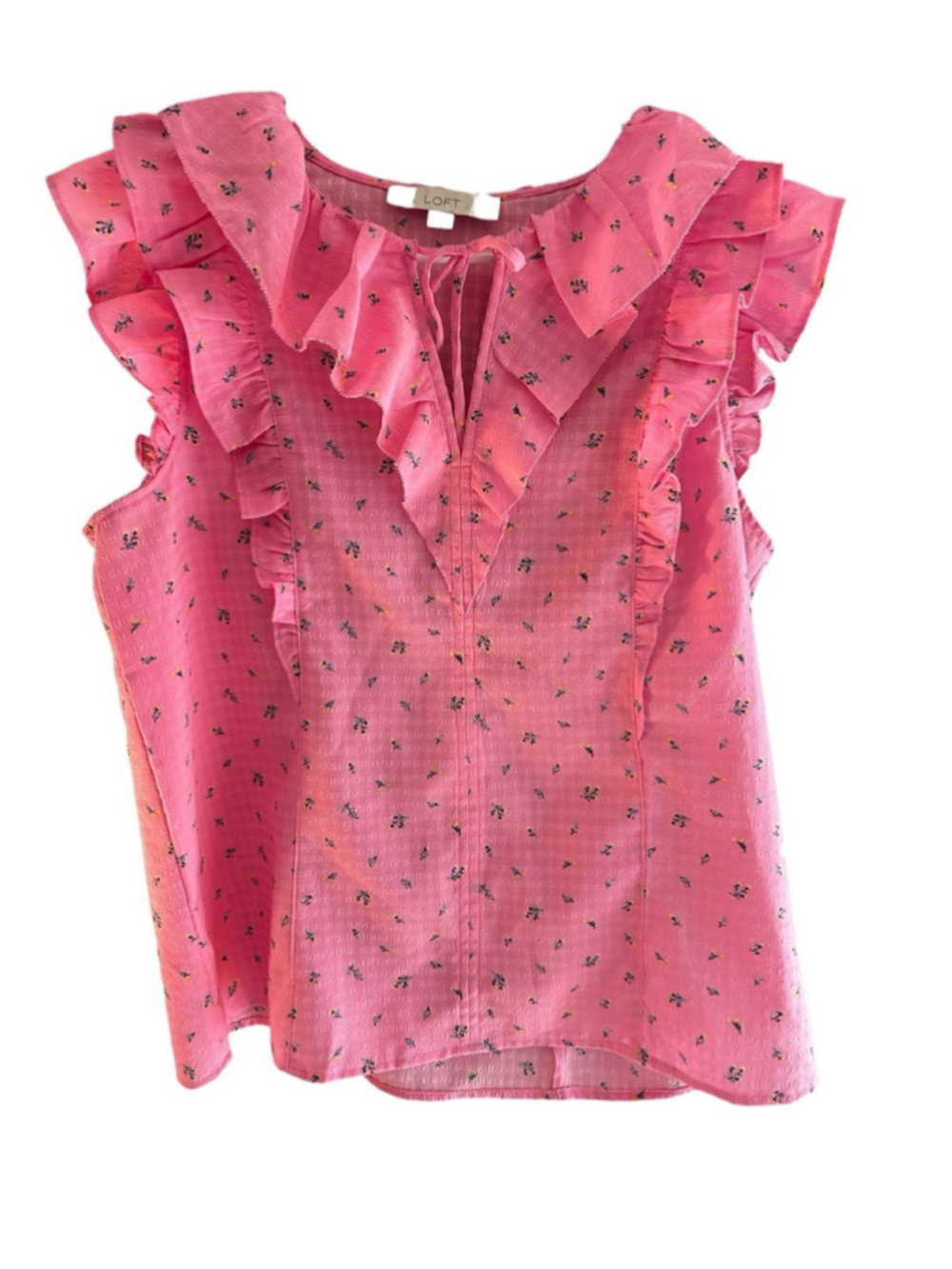 LOFT Pink Floral Ruffle Blouse, Size Large *EPIC - Picture 3 of 4